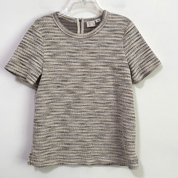 Postmark Tops - Postmark Anthropologie Boucle Tweed Top Tee S Short Sleeve Zipper Casual Boho
